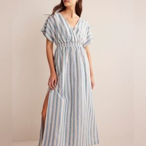 Boden Blue and White Linen Kaftan Maxi Dress - Size 4
